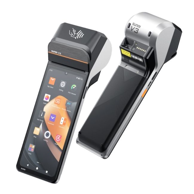 POS термінал Sunmi V3 (Android 13, +принтер 58 мм, +вбудований сканер штрих-кодів, 6.75 дюймів, 3GB RAM/32GB ROM, NFC, 4G, Wi-Fi, Bluetooth)