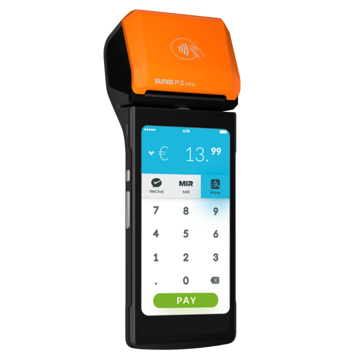 POS термінал Sunmi P2 (5.5" HD+, 1440*720, 2GB RAM + 16GB, Wi-Fi, Bluetooth, 4G, NFC, IC Card Reader, Magstripe Reader, принтер 58 мм)