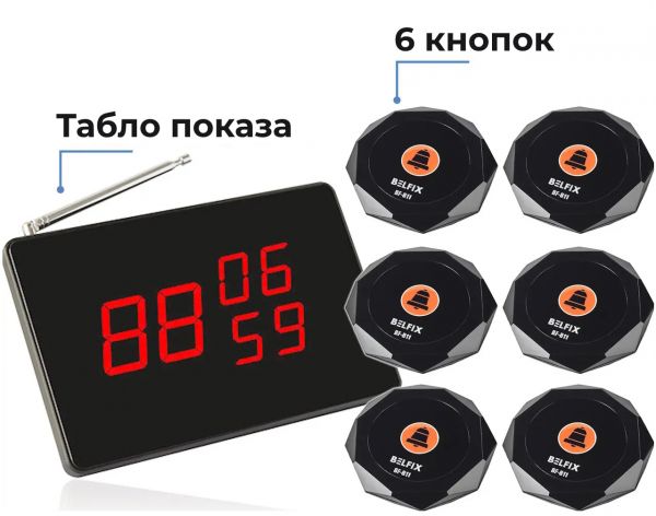 Система вызова официанта: 6 кнопок вызова официанта + информационное табло