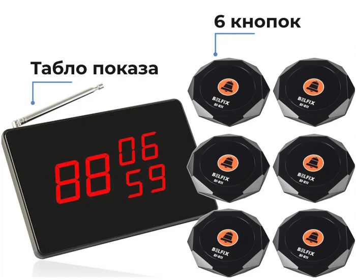 Система вызова официанта: 6 кнопок вызова официанта + информационное табло